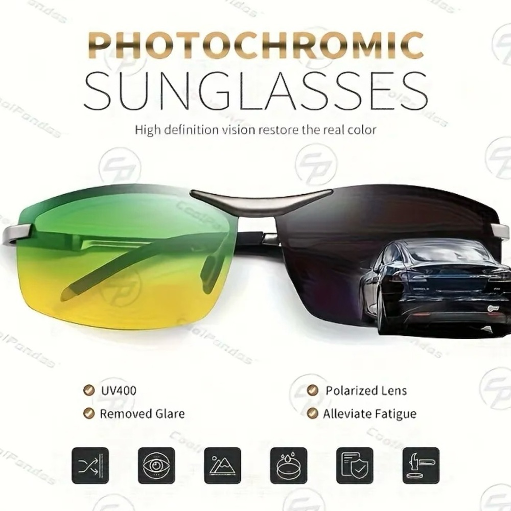 Photochromic Sunglasses - Black and Green - Picture 4 of 12